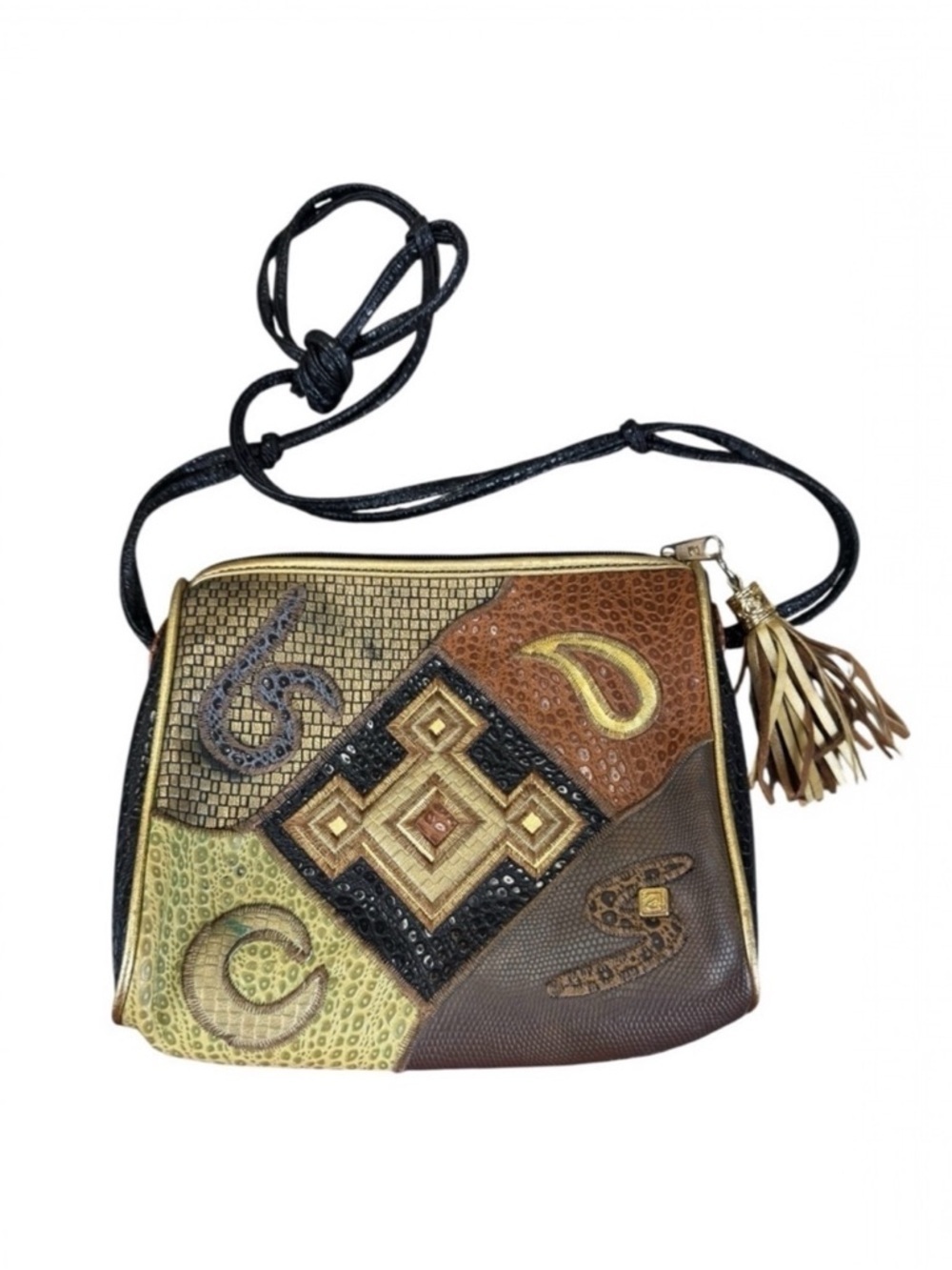 Vintage 80s Alentino NAS Abstract Metallic Patchwork Boho Glam Crossbody Bag